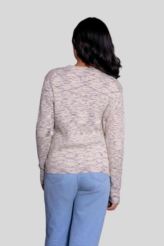Soft Italian Cashmere Pullover - Woman in sweater and jeans