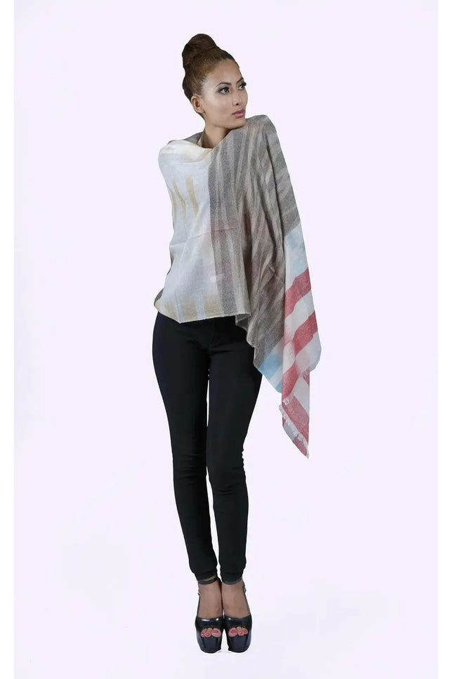 Stylish woman in white shirt and black pants wearing Women Cashmere Scarf || KCI 155