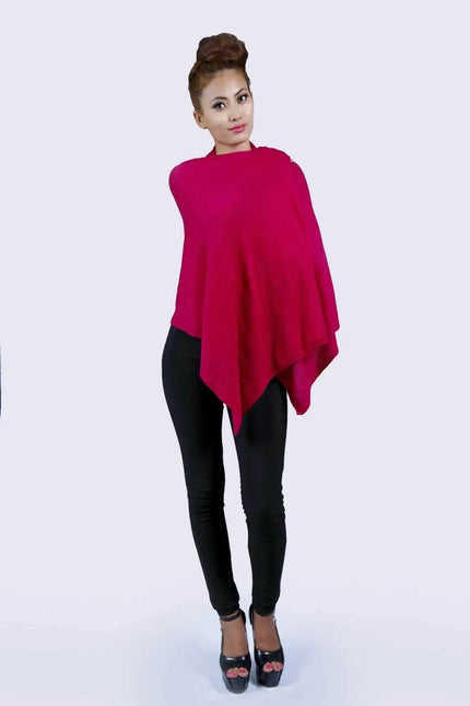 Stylish woman in red cashmere poncho and black pants and heels - Women’s Cashmere Poncho || KCI 134