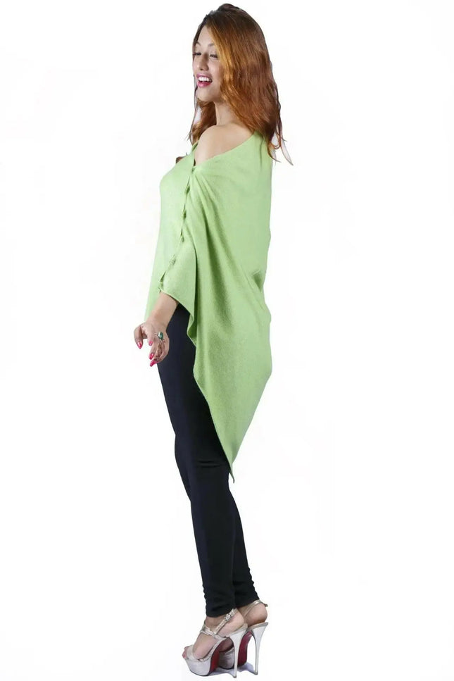 Woman wearing black pants and green sweater with Women’s cashmere poncho | KCI 246