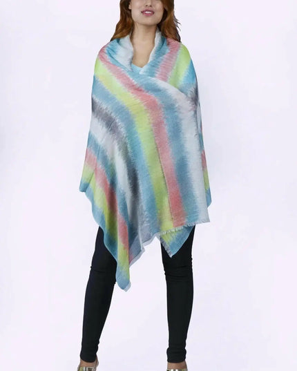 Woman wearing tie dye poncho - Women’s Cashmere Shawl - KCI 101